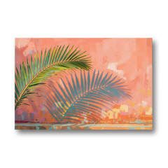 Palm Frond Wall Art with Coral Stucco Shadow - Canvas Wall Art - Front