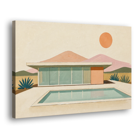 Palm Springs Art Glass Villa Beside the Pool - Canvas Wall Art - Side