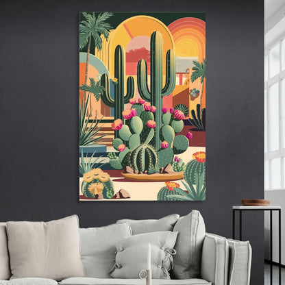 Palm Springs Colorful Cactus Sitting Room - Canvas Wall Art