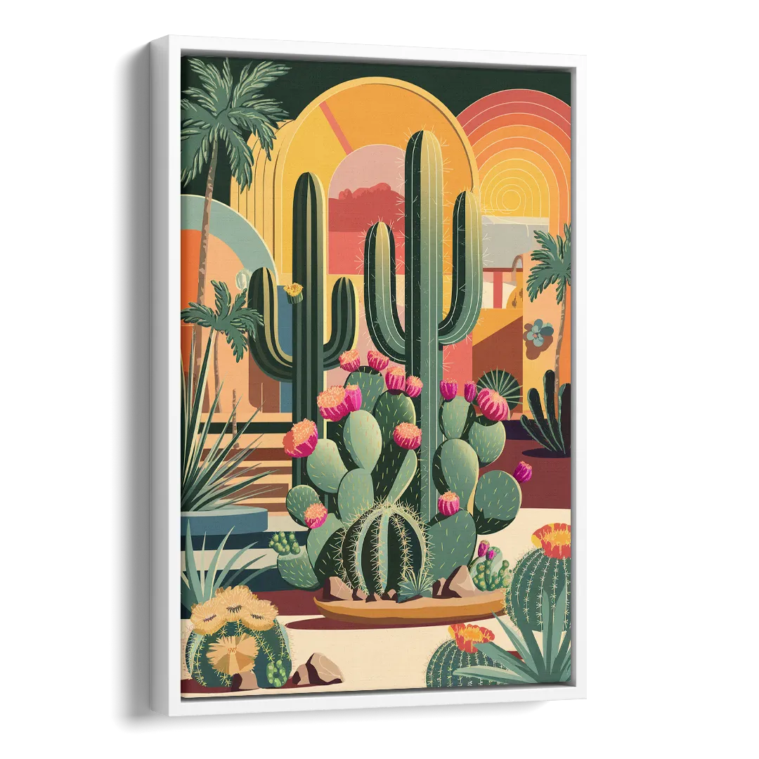 Palm Springs Colorful Cactus Side - White Canvas Wall Art