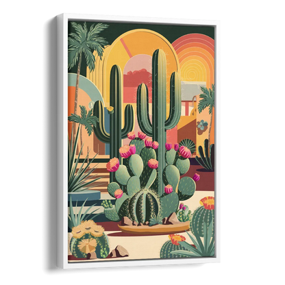 Palm Springs Colorful Cactus Side - White Canvas Wall Art