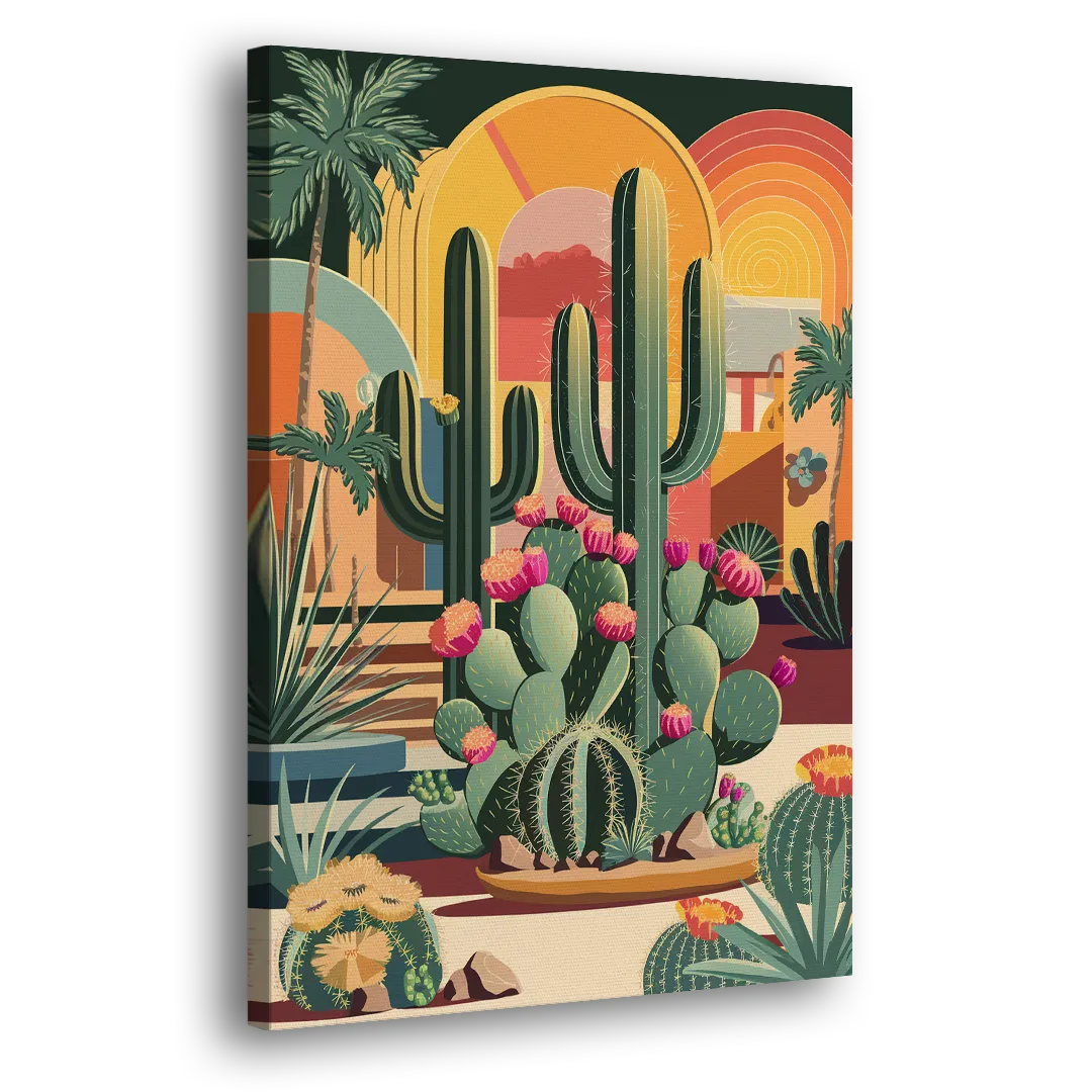 Palm Springs Colorful Cactus Side - Canvas Wall Art