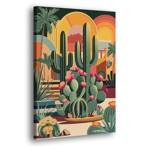 Palm Springs Colorful Cactus - Canvas Wall Art