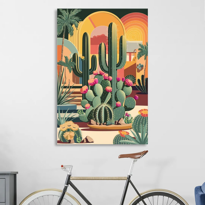 Palm Springs Colorful Cactus Living Room - Canvas Wall Art