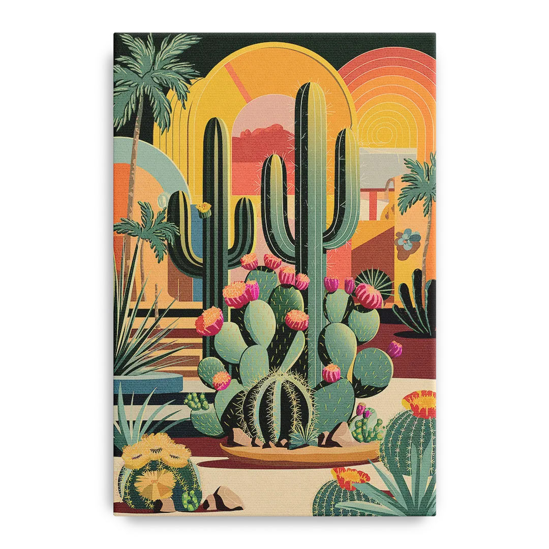 Palm Springs Colorful Cactus Front - Canvas Wall Art