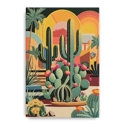 Palm Springs Colorful Cactus Front - Canvas Wall Art