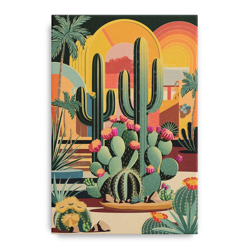 Palm Springs Colorful Cactus Front - Canvas Wall Art
