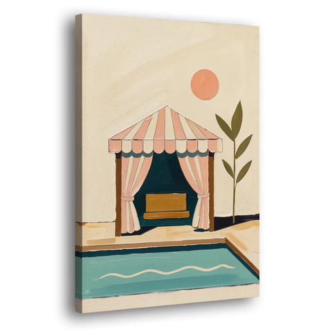 Palm Springs Decor Striped Cabana by the Pool - Canvas Wall Art - Side
