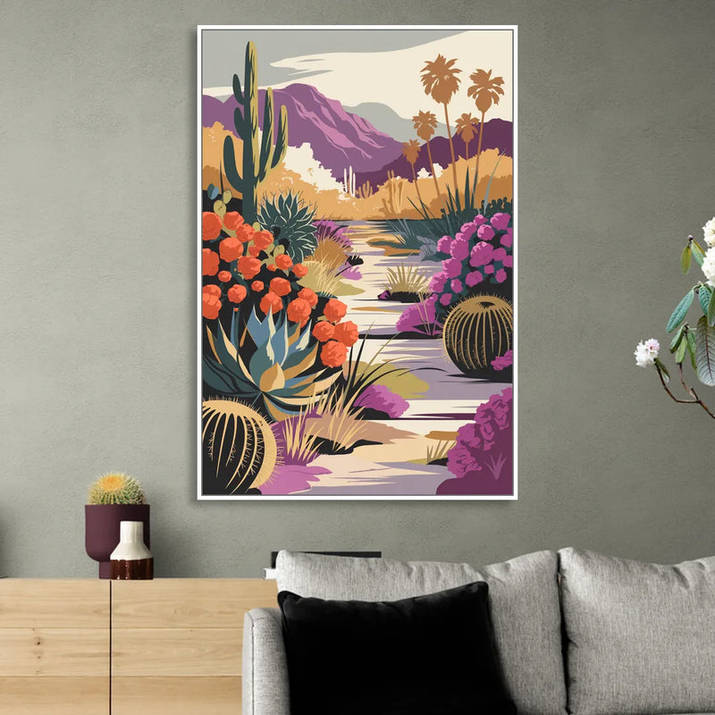 Palm Springs Desert Bloom Sitting Room - White Canvas Wall Art