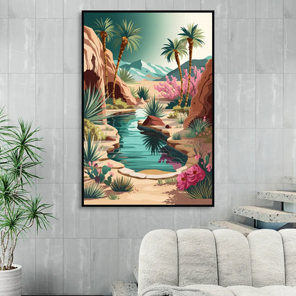 Palm Springs Desert Oasis Sitting Room - Black Canvas Wall Art