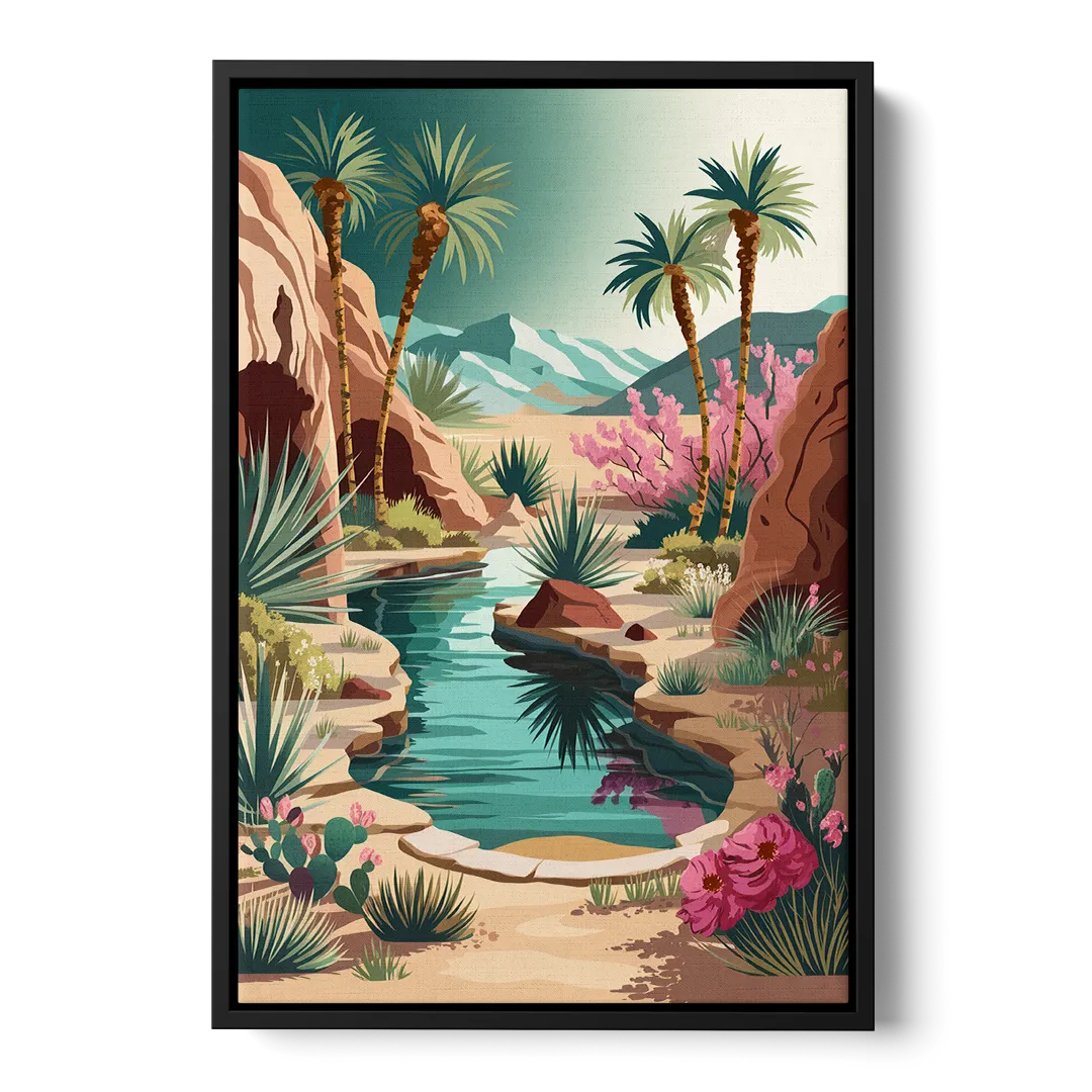 Palm Springs Desert Oasis Front - Black Canvas Wall Art