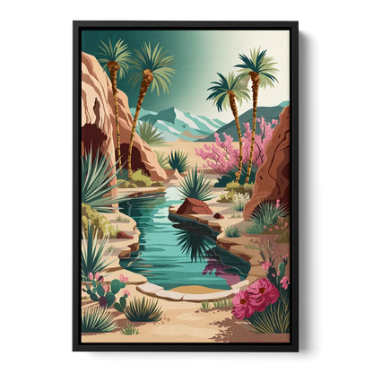 Palm Springs Desert Oasis Front - Black Canvas Wall Art