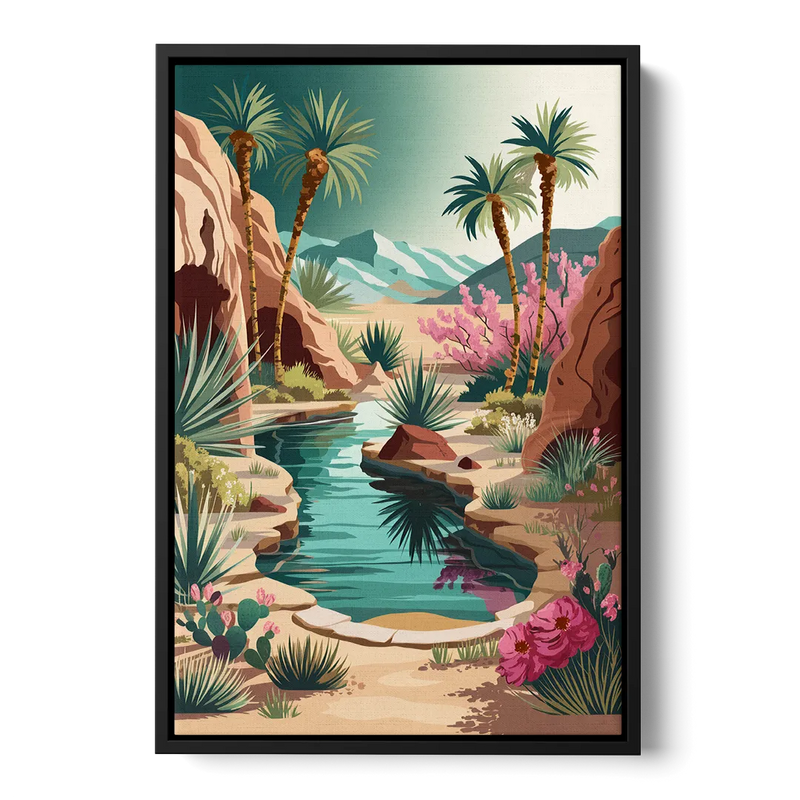 Palm Springs Desert Oasis Front - Black Canvas Wall Art