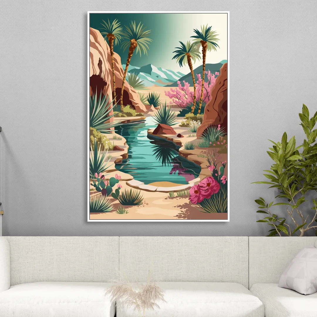 Palm Springs Desert Oasis Sitting Room - White Canvas Wall Art