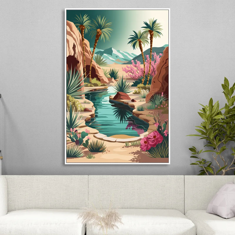Palm Springs Desert Oasis Sitting Room - White Canvas Wall Art