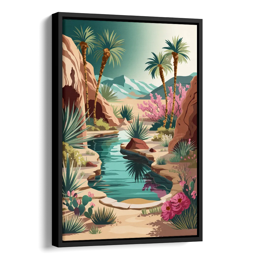 Palm Springs Desert Oasis Side - Black Canvas Wall Art