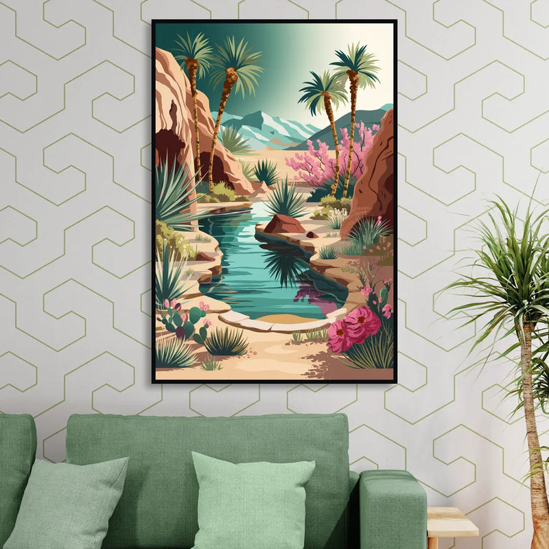 Palm Springs Desert Oasis Living Room - Black Canvas Wall Art
