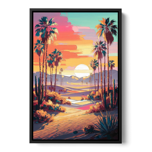Palm Springs Desert Sunset - Black Framed Canvas Wall Art - Front