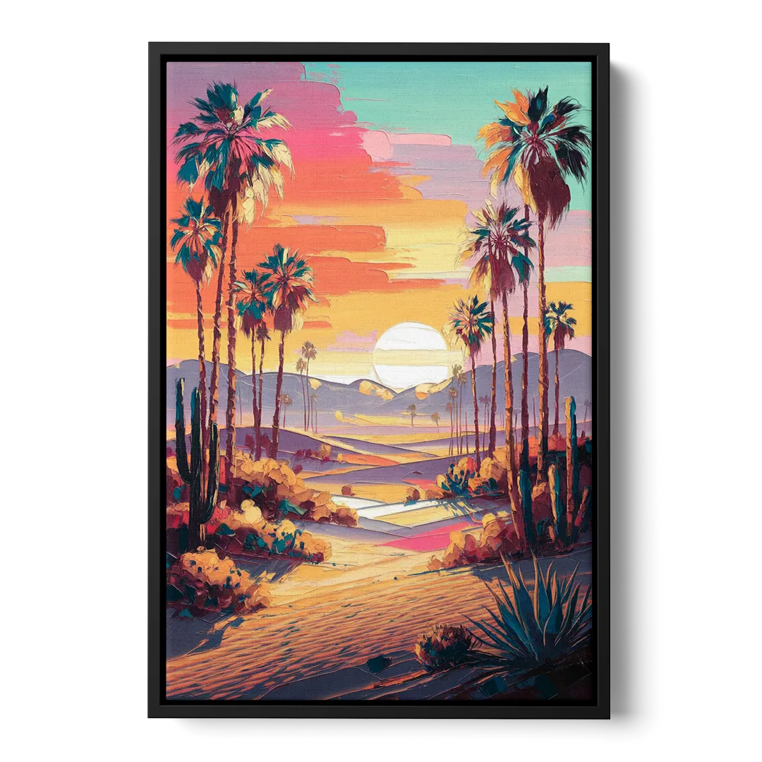 Palm Springs Desert Sunset Front - Black Canvas Wall Art
