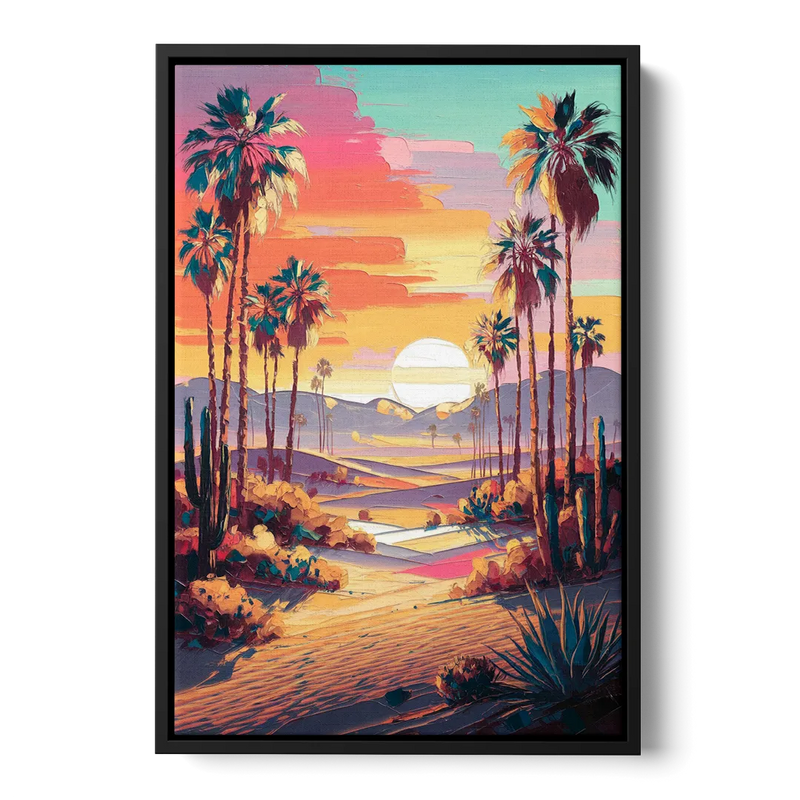 Palm Springs Desert Sunset Front - Black Canvas Wall Art
