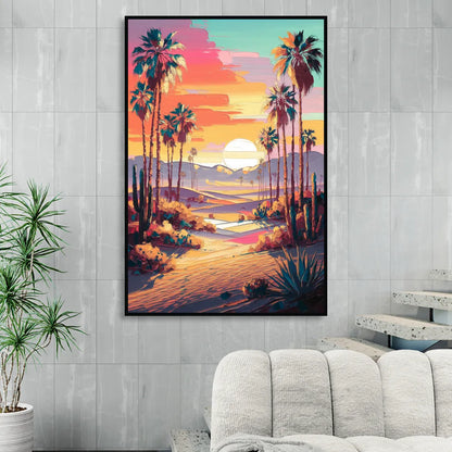 Palm Springs Desert Sunset Living Room - Black Canvas Wall Art