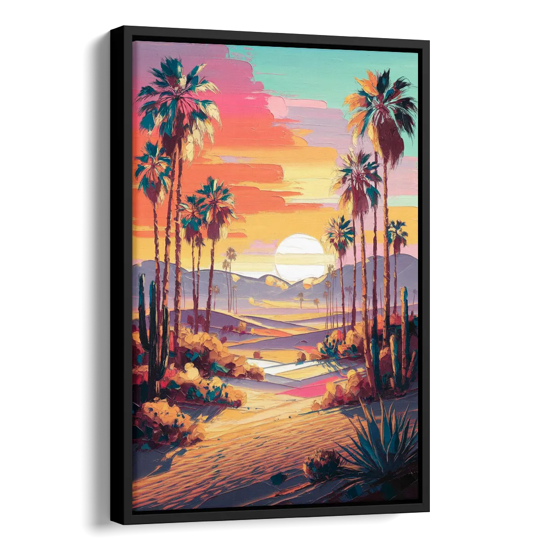 Palm Springs Desert Sunset Side - Black Canvas Wall Art