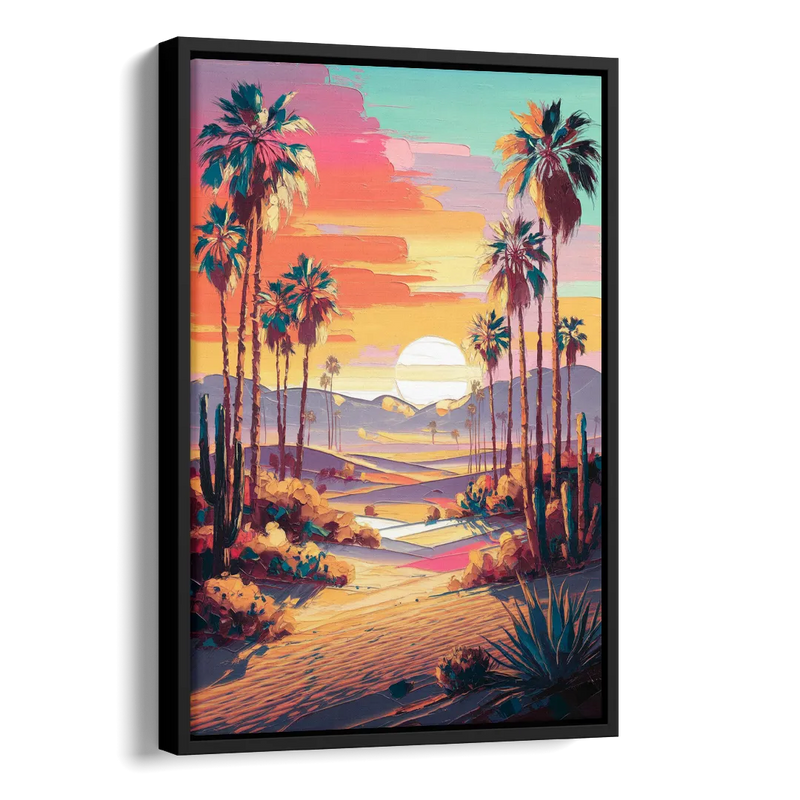 Palm Springs Desert Sunset Side - Black Canvas Wall Art