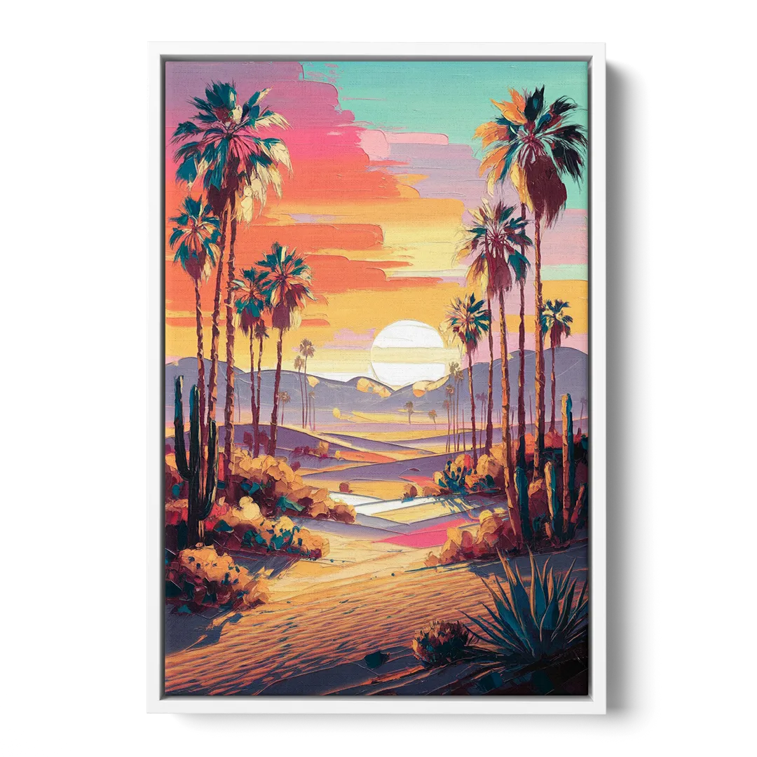 Palm Springs Desert Sunset Front - White Canvas Wall Art
