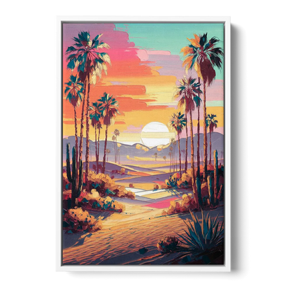 Palm Springs Desert Sunset Front - White Canvas Wall Art