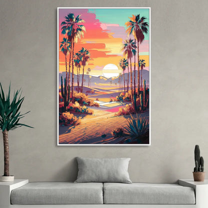 Palm Springs Desert Sunset Sitting Room - White Canvas Wall Art
