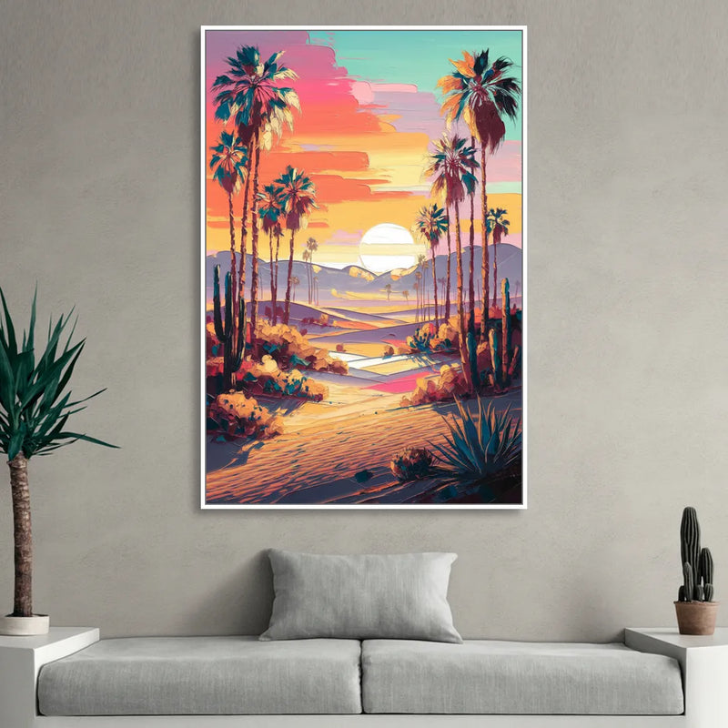 Palm Springs Desert Sunset Sitting Room - White Canvas Wall Art
