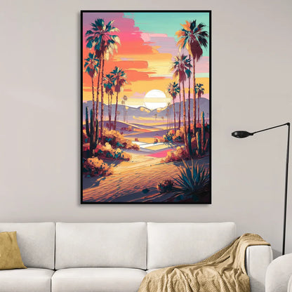 Palm Springs Desert Sunset Sitting Room - Black Canvas Wall Art