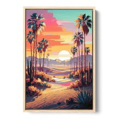 Palm Springs Desert Sunset - Oak Framed Canvas Wall Art - Front