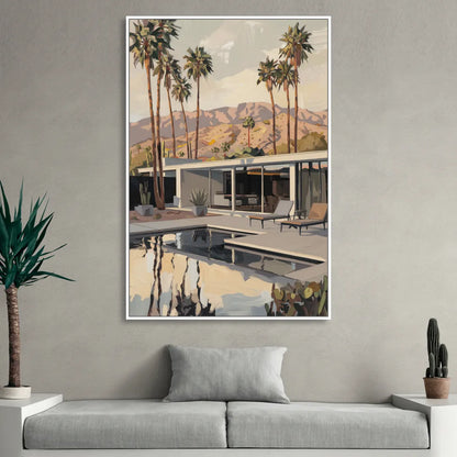 Palm Springs Mid Century Vibes Living Room - White Canvas Wall Art