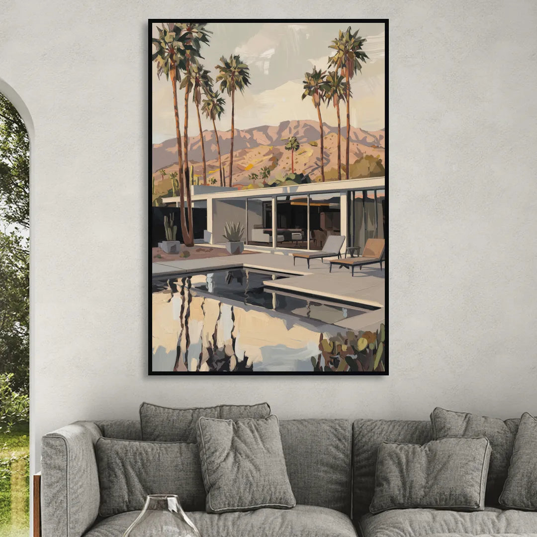 Palm Springs Mid Century Vibes Sitting Room - Black Canvas Wall Art