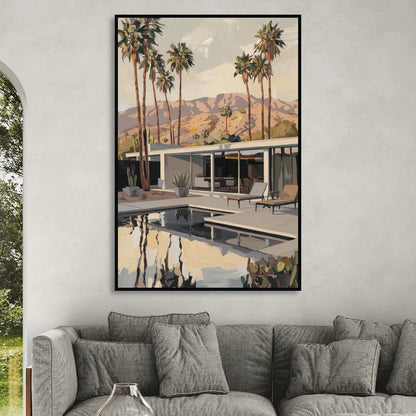Palm Springs Mid Century Vibes Sitting Room - Black Canvas Wall Art