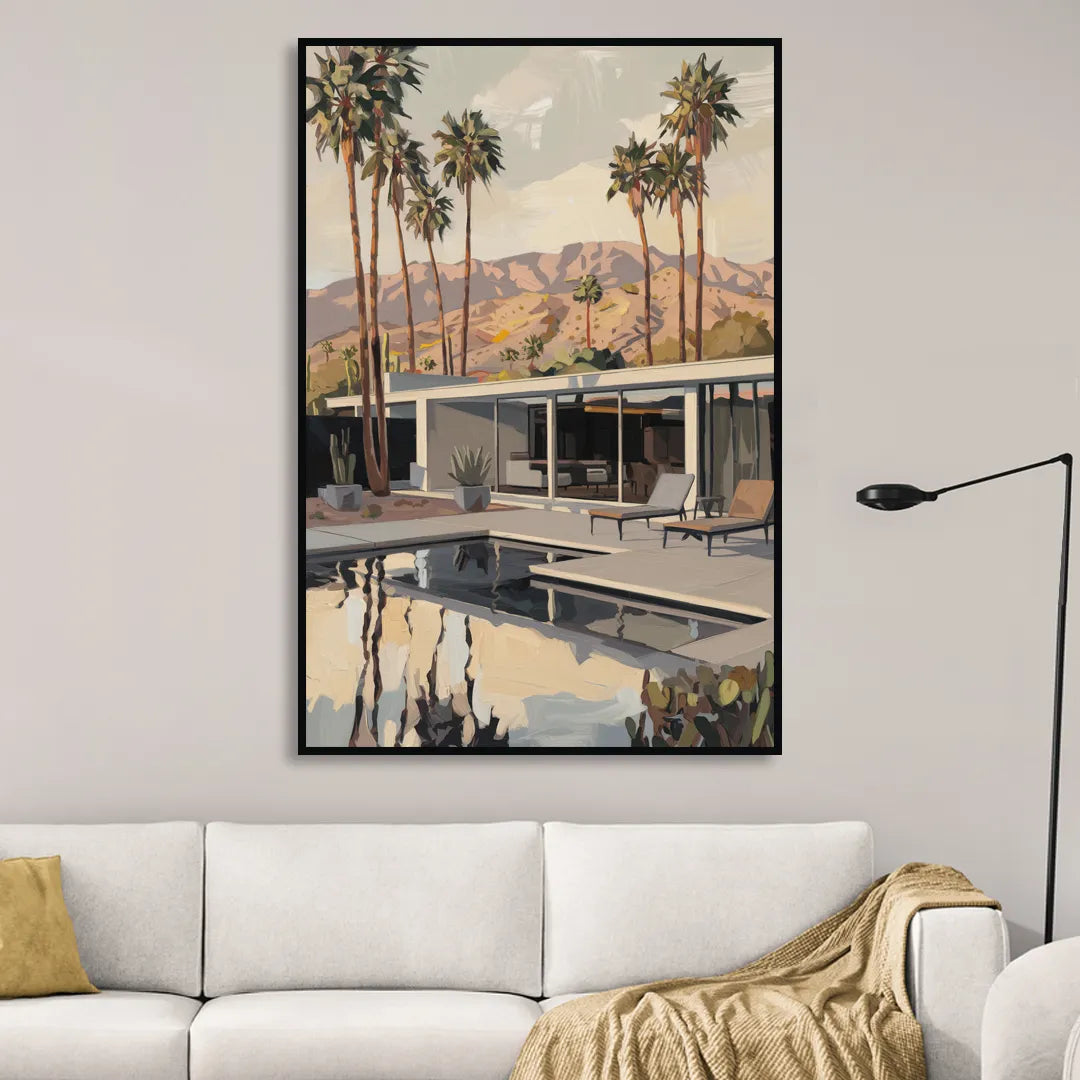 Palm Springs Mid Century Vibes Living Room - Black Canvas Wall Art