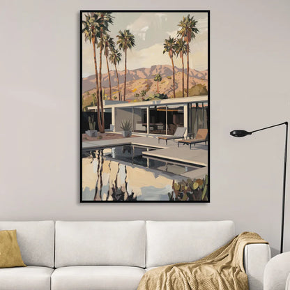 Palm Springs Mid Century Vibes Living Room - Black Canvas Wall Art