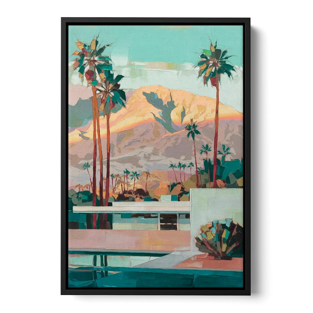 Palm Springs Mountain View Front - Black Canvas Wall Art