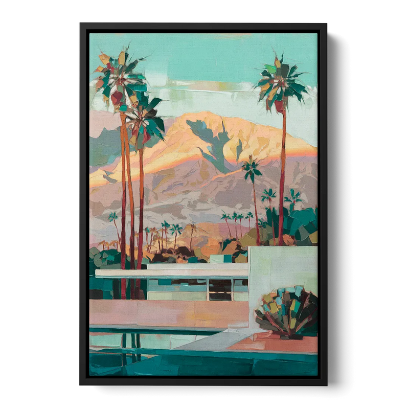Palm Springs Mountain View Front - Black Canvas Wall Art