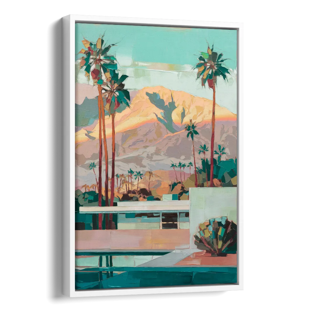 Palm Springs Mountain View Side - White Canvas Wall Art