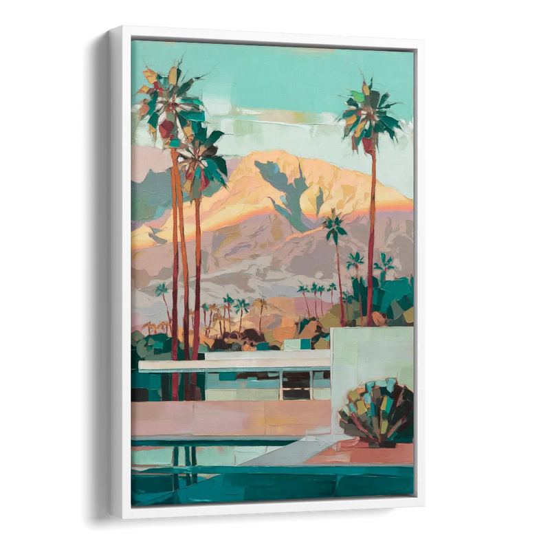 Palm Springs Mountain View Side - White Canvas Wall Art