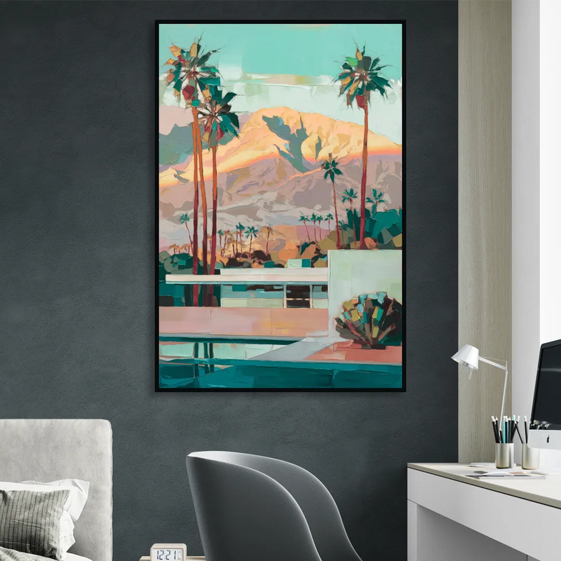 Palm Springs Mountain View Sitting Room - Black Canvas Wall Art