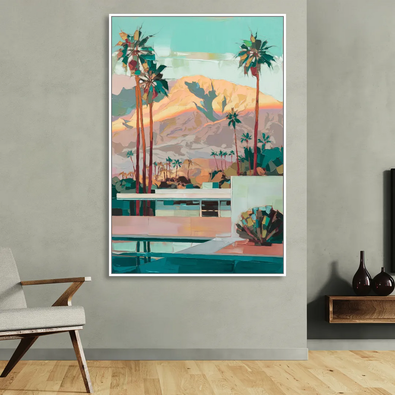 Palm Springs Mountain View Sitting Room - White Canvas Wall Art