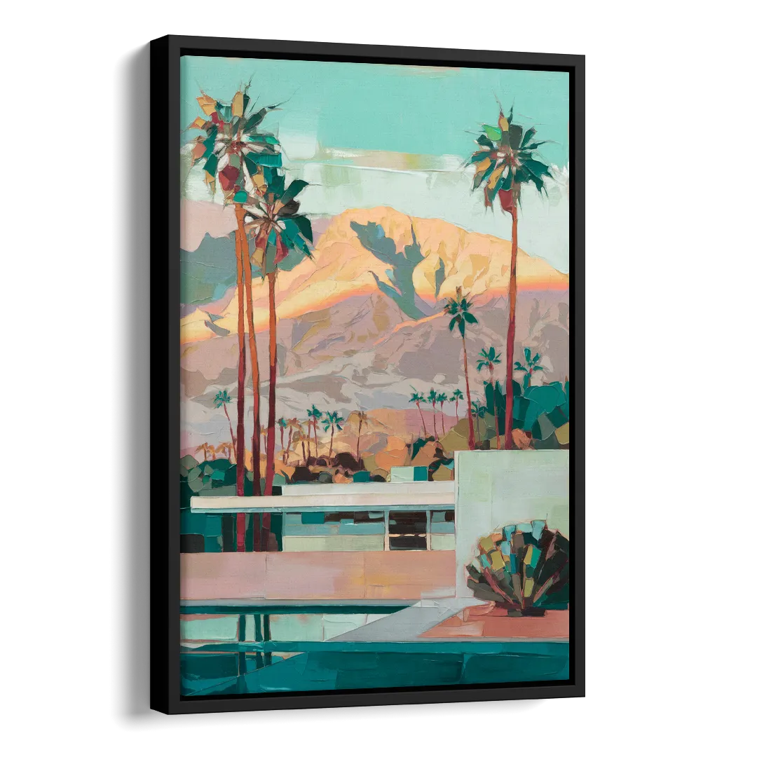 Palm Springs Mountain View Side - Black Canvas Wall Art