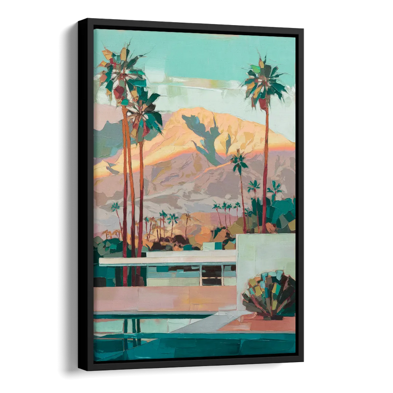 Palm Springs Mountain View Side - Black Canvas Wall Art