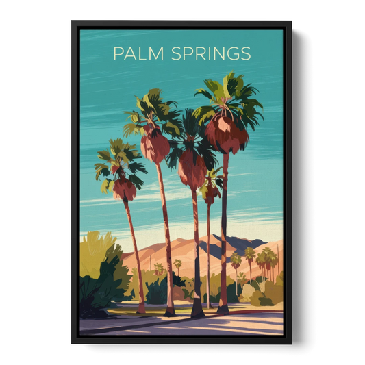 Palm Springs Palm Trees and Sky - Black Framed Canvas Wall Art - Front