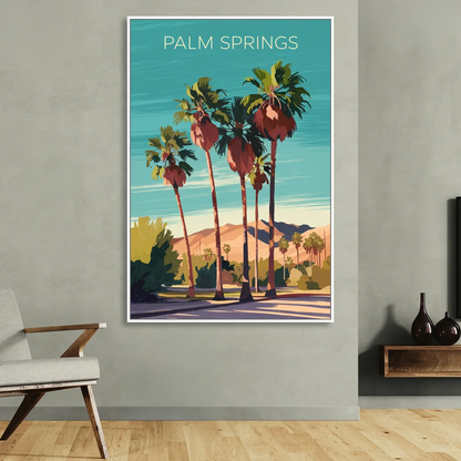 Palm Springs Palm Trees and Sky Living Room - White Canvas Wall Art