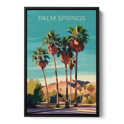 Palm Springs Palm Trees and Sky Front - Black Canvas Wall Art