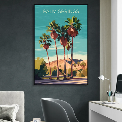 Palm Springs Palm Trees and Sky Living Room - Black Canvas Wall Art